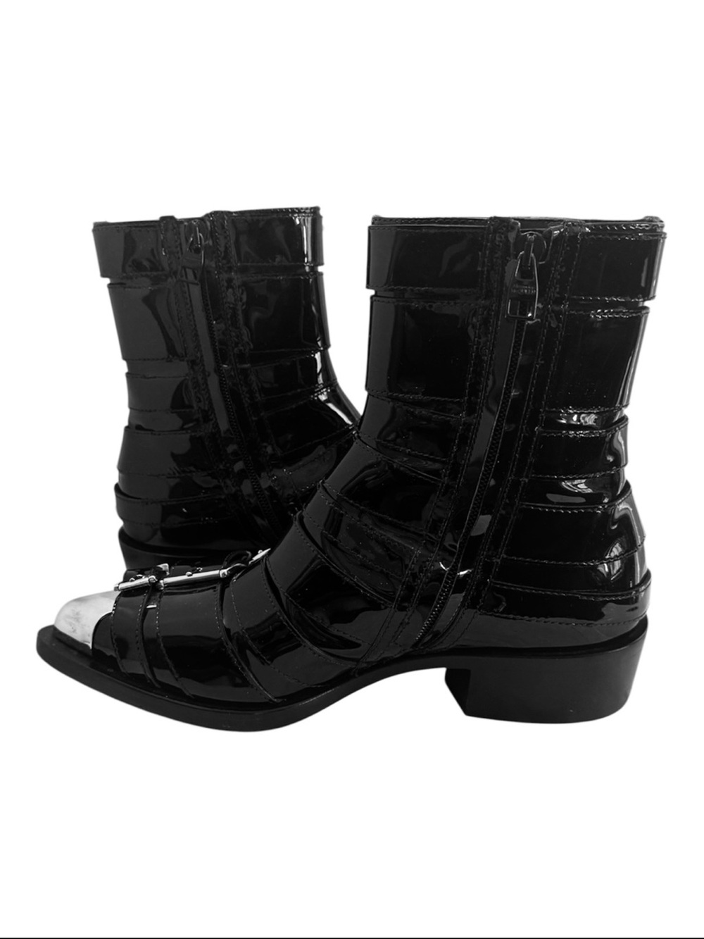 Alexander McQueen Strappy Punk Ankle Bootie in Black & Silver NWOB Size 37 US 7 - Picture 9 of 13